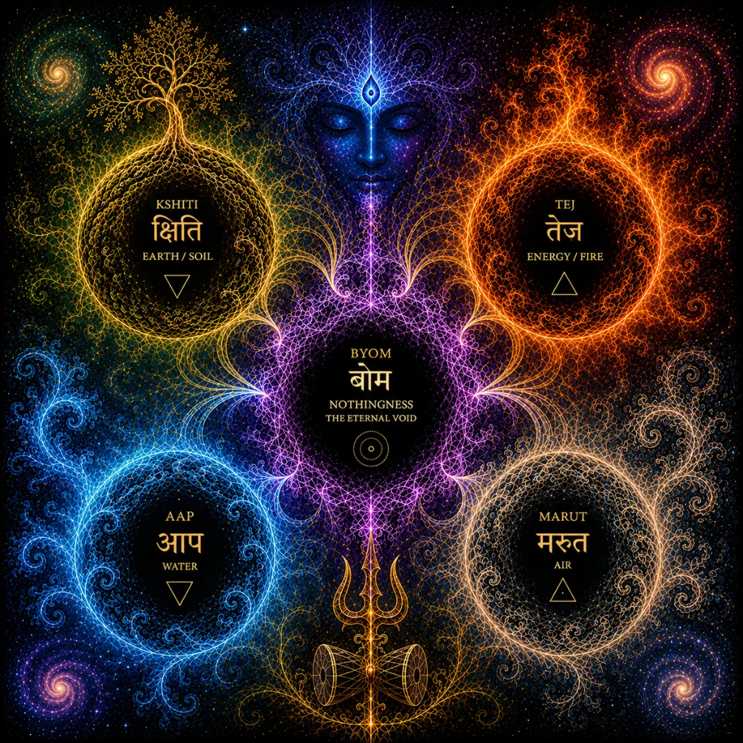 BOMLife five element philosophy — Kshiti (soil), Tu (water), Aap (air), Marut (energy) and Byom at the centre