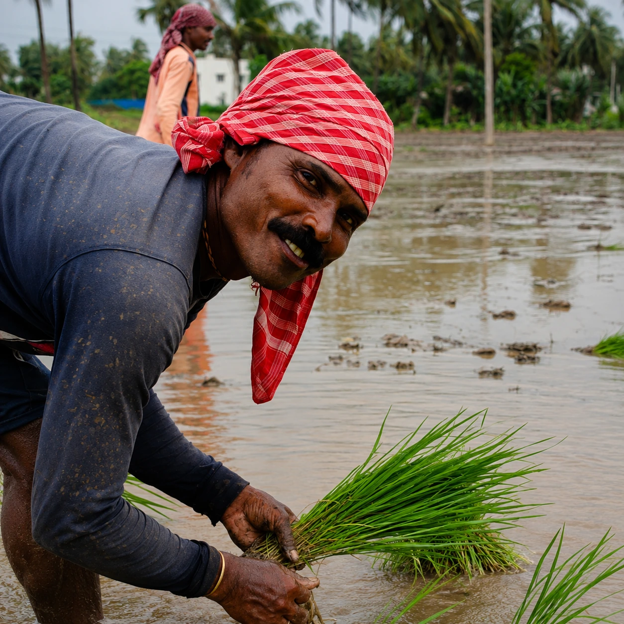 Farmer working in a sustainable rice field